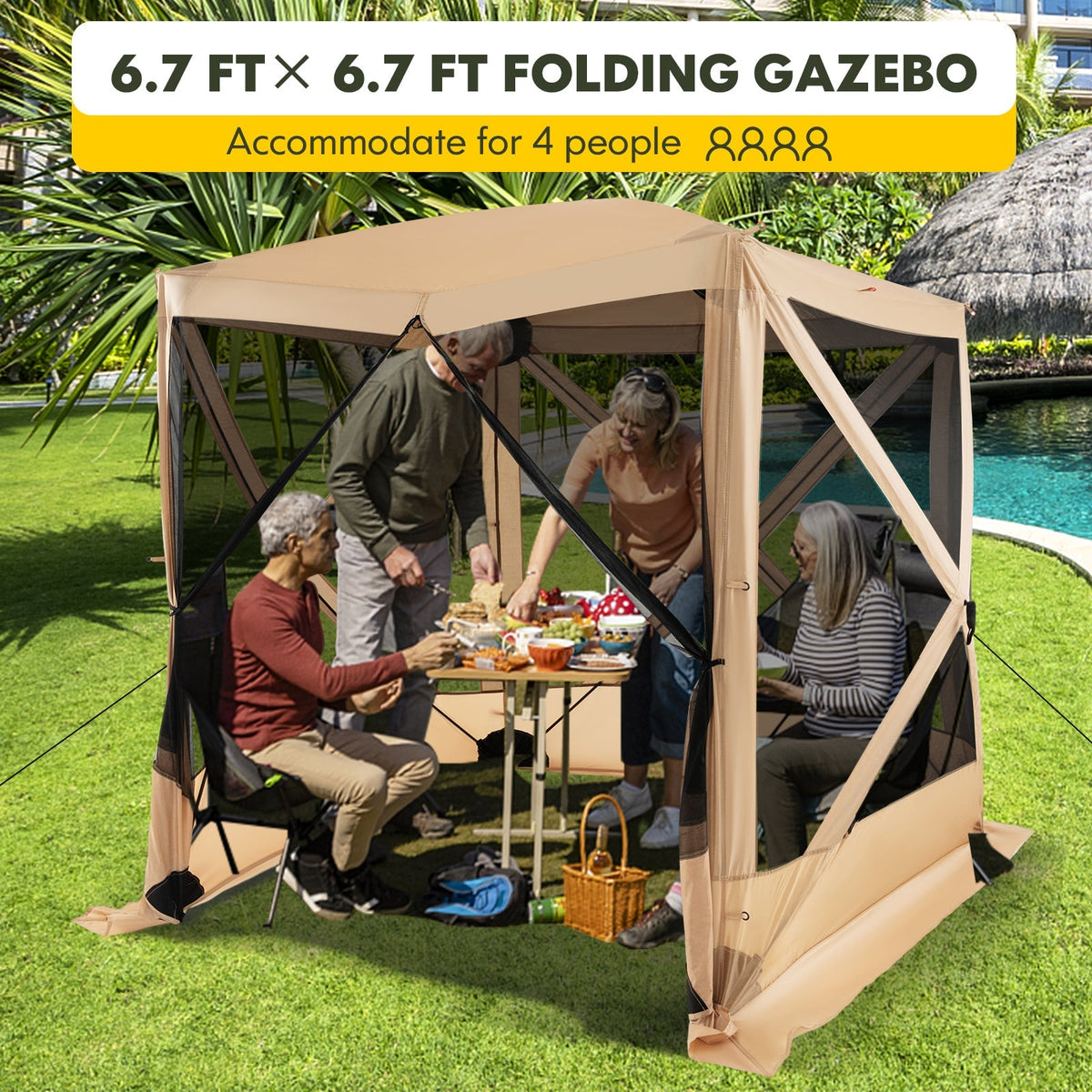 6.7 x 6.7 Feet Pop Up Gazebo with Netting and Carry Bag