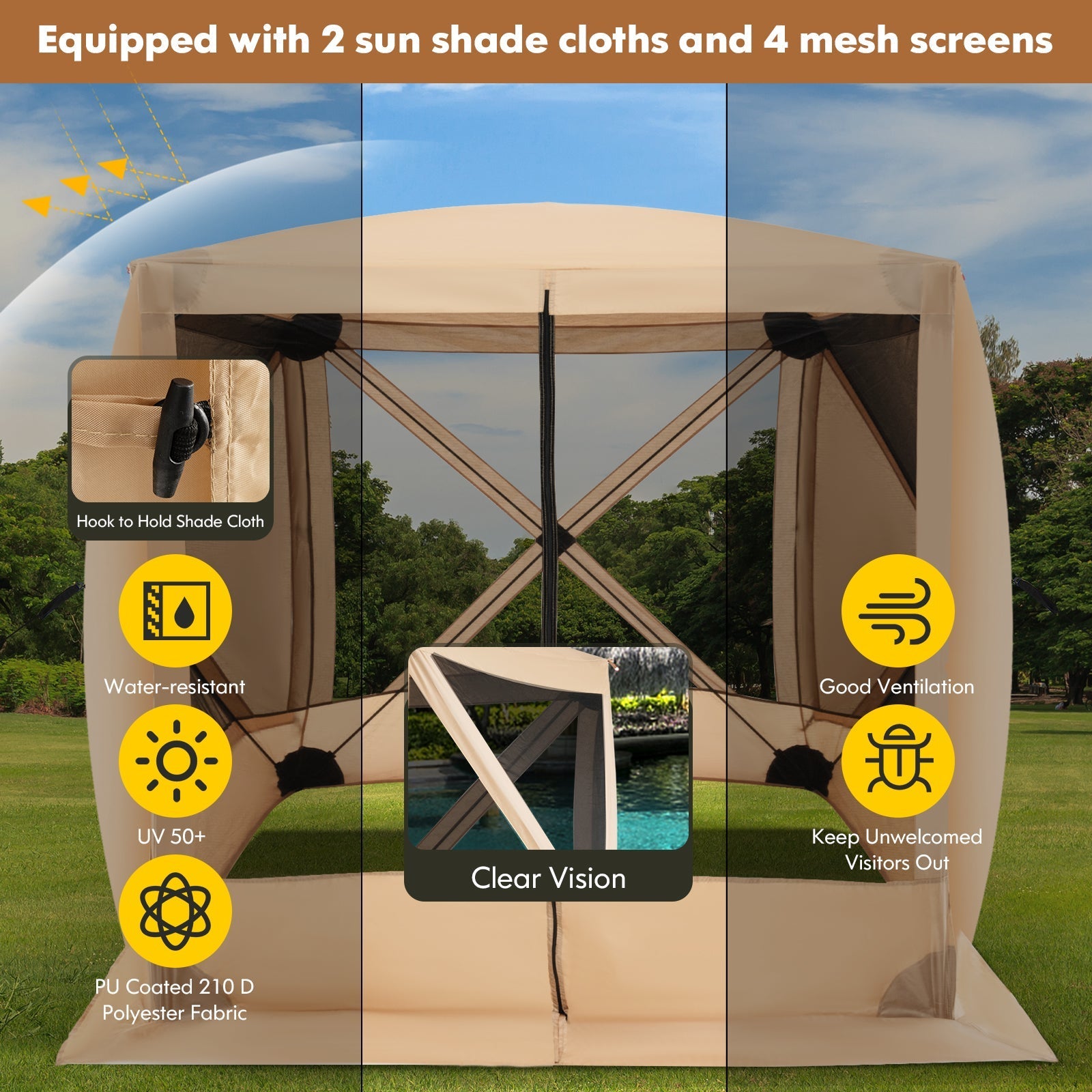 6.7 x 6.7 Feet Pop Up Gazebo with Netting and Carry Bag