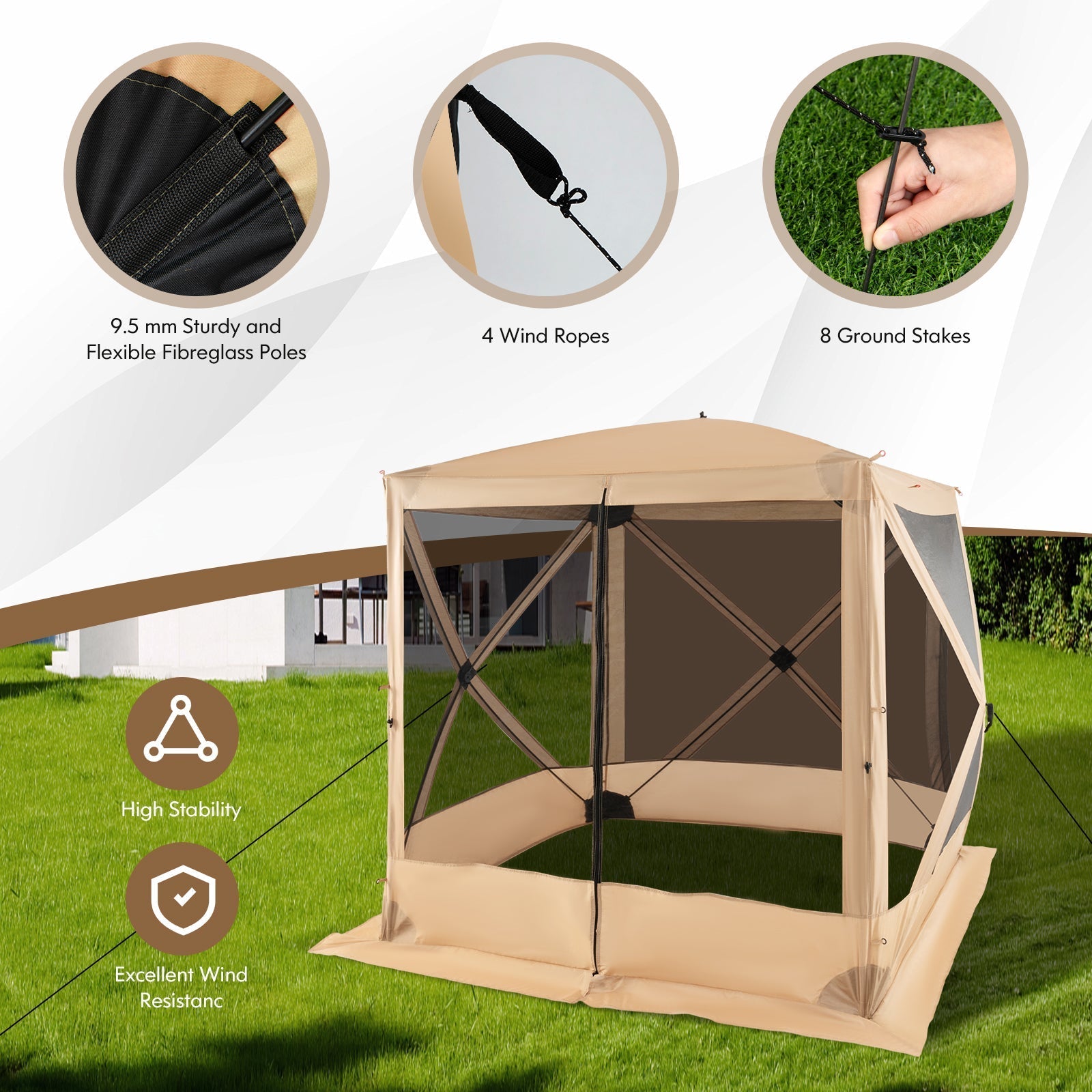 6.7 x 6.7 Feet Pop Up Gazebo with Netting and Carry Bag